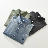 2025 Autumn New Letter-embroidered Vintage Washed Long Sleeve Denim Shirt for Men Clothing Cotton Versatile Streetwear CM7738