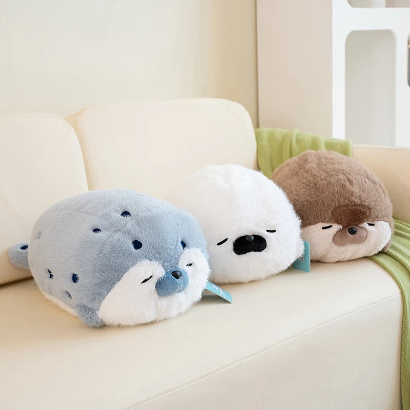 High Quality Cartoon Earphone Seal Sea Otter Plush Toy Ball Round Cushion Throw Pillow for Kids Birthday Gift School Nap Sleep