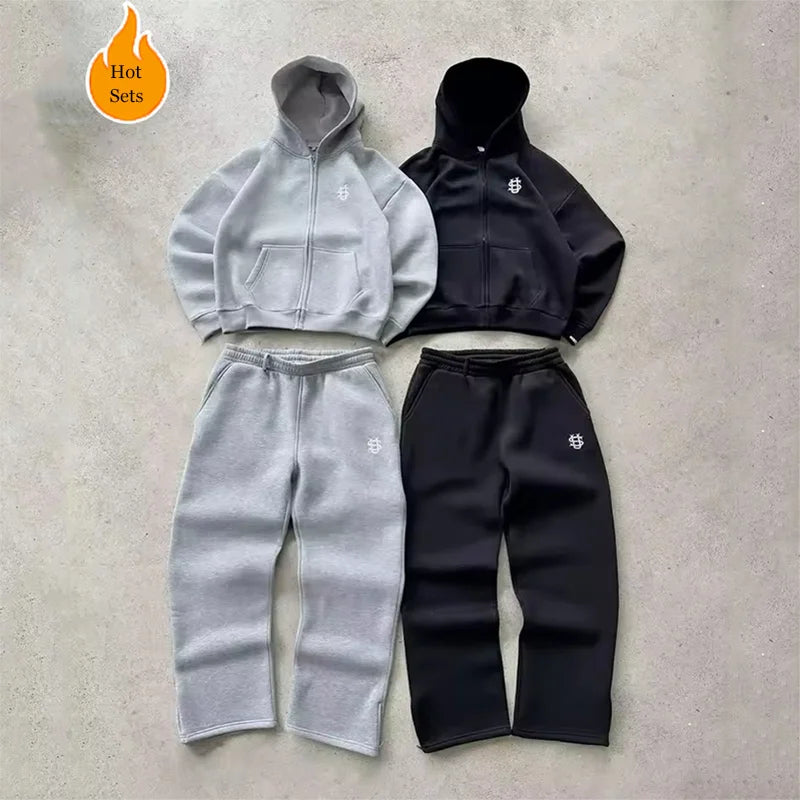 Y2K Embroidered Fleece Zip-Up Hoodie