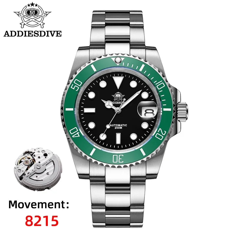 ADDIESDIVE Sapphire Glass Automatic Mechanical Watch Japan 8215 Stainless Steel AD2503 Reloj Hombre Waterproof NEW Diver Watches