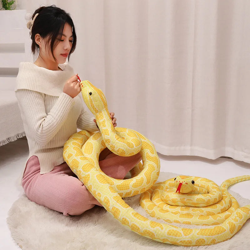 Giant Python-Print Plush Snake Pillow & Home Décor