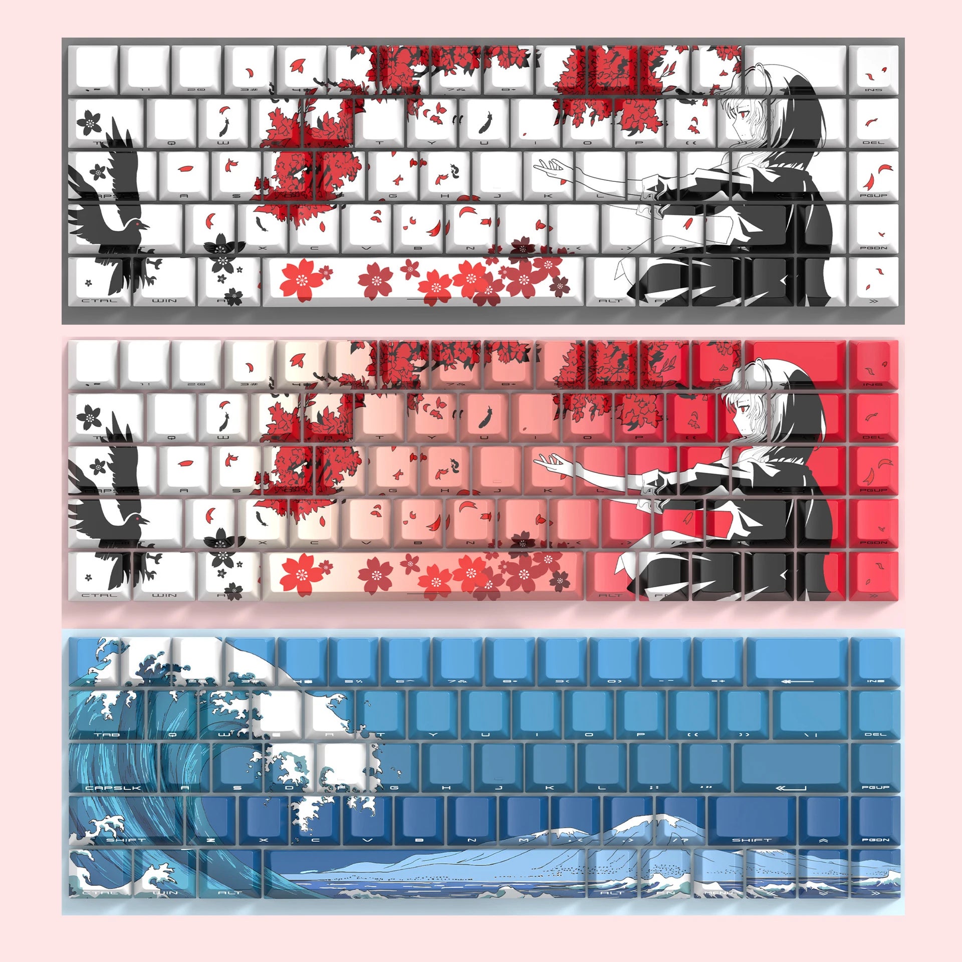 Anime 74-Key Original Height Side-Engraved Transparent PBT Keycaps Compatible With 61/68 Keyboards Computer Office Accessories