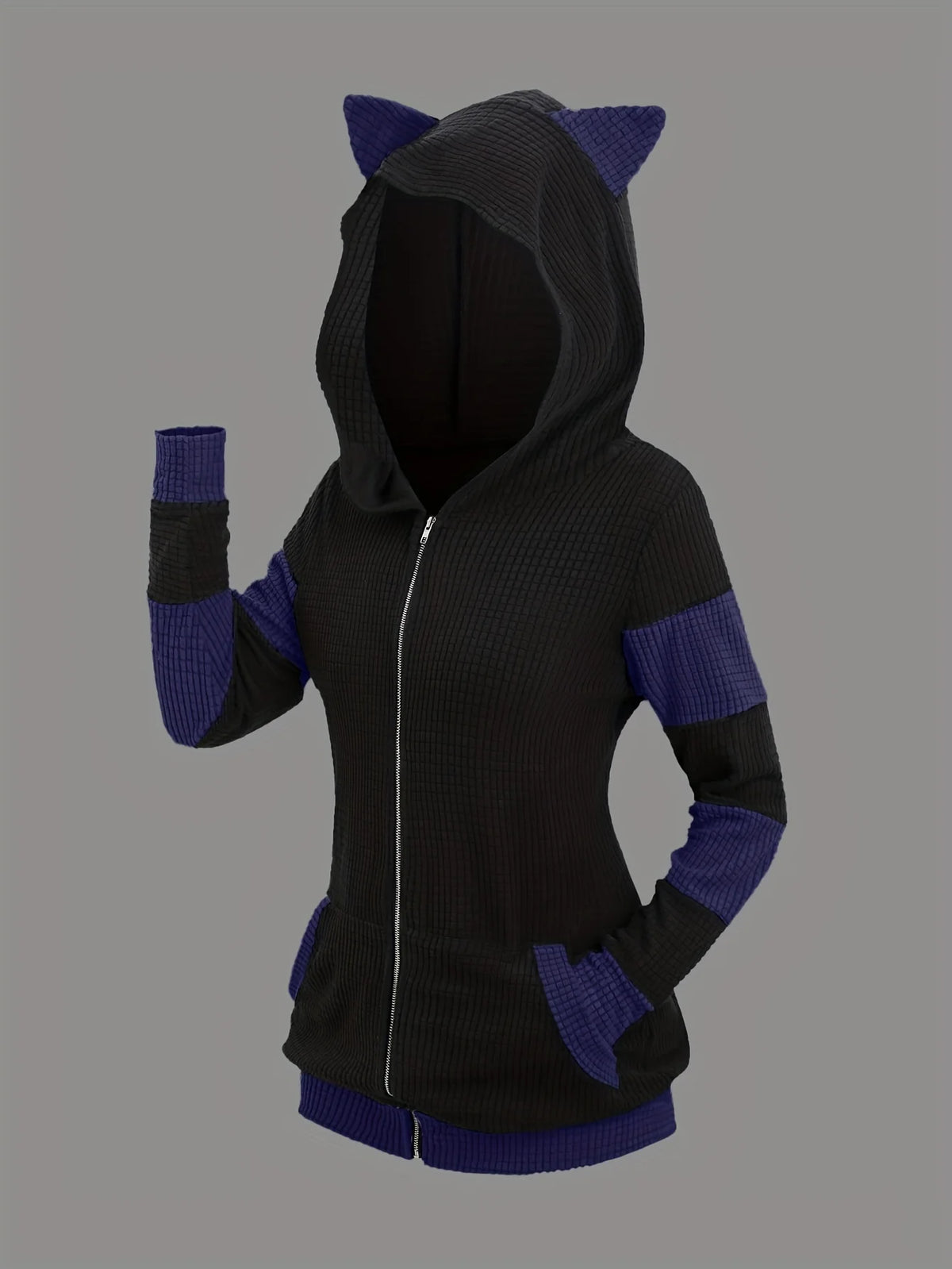Women's Cat Ear Colorblock Zip-Up Hoodie