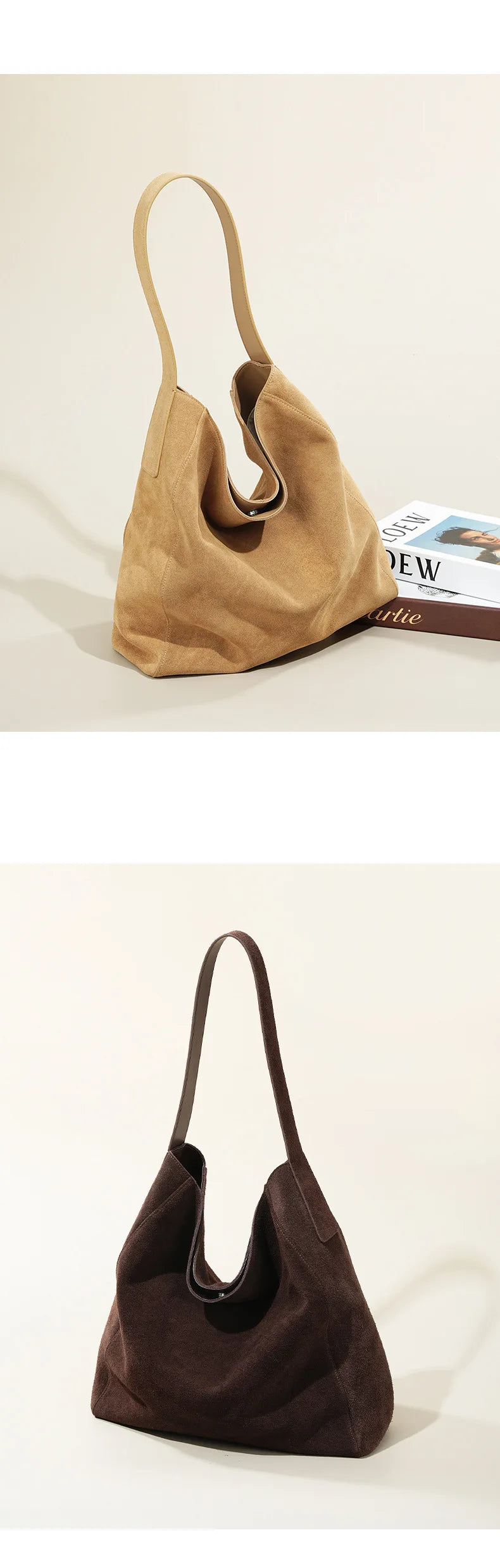 New suede velvet underarm tote bag for autumn and winter Simple large capacity first layer frosted cowhide handbag shoulder bag