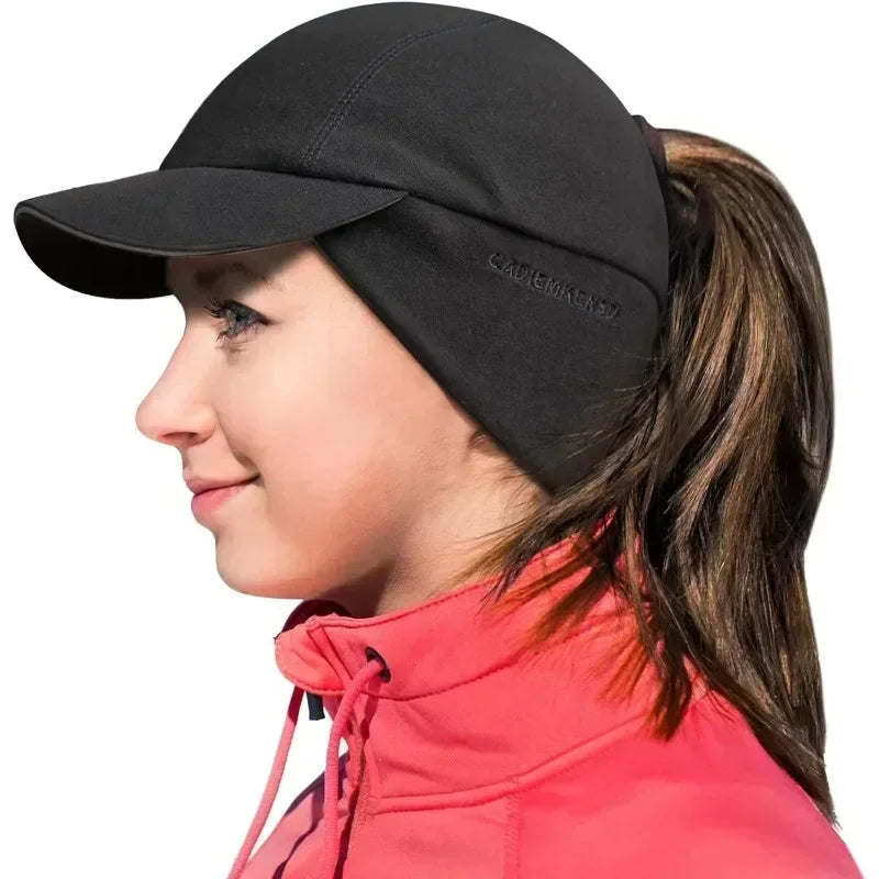 Women's Fleece Ponytail Hat with Ear Warmers & Reflective Cap
