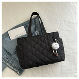 Multi Pocket Women Mailman Bag Diamond Patterned Cotton Clothing Shoulder Bag Large Capacity Tote Bag Casual Nylon Shoulder Bag