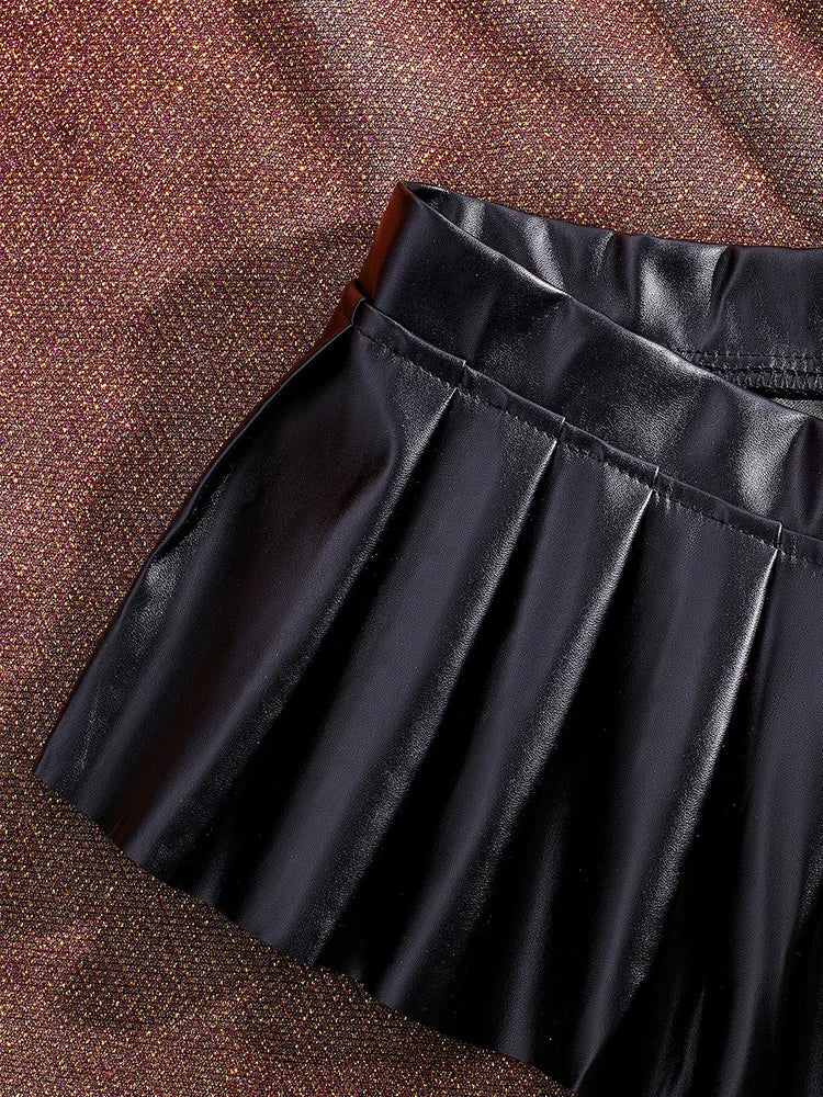 Black Faux Leather Low-Rise Pleated Mini Skirt