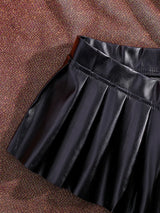 Black Faux Leather Low-Rise Pleated Mini Skirt