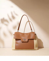 Summer 2026 Women's Raffia Woven Tote Bag Split Leather Crossbody Straw Messenger Bag Grass Weaving Shoulder Bag for Ladies New