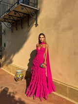Halter Sweetheart Ruffle Chiffon Evening Gown | Maxi Dress