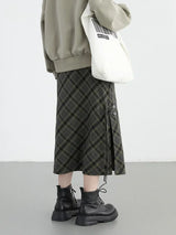 CHIC VEN Women Long Skirt Casual New Sweet Cool Style High Waist Slit Plaid Half Skirt Straight Tube Skirts Spring Autumn 2024