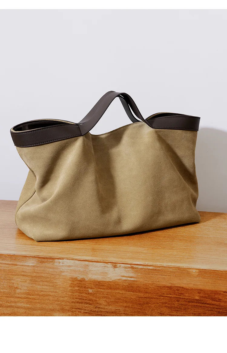 2025 Fall Winter New Suede Leather Tote Bag Unique Vintage Large Capacity Shoulder Crossbody Handheld Bag Durable Women Handbag