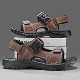 Summer Men Sandals PU Leather Lightweight Open Toe Flat Mens Casual Shoes Outdoor Walking Sandals for Men Beach Shoes Size 39-46