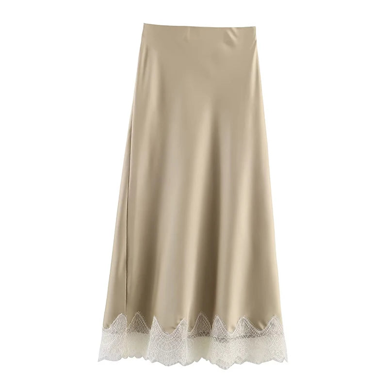 Willshela Lace Hem Pleated A-Line Midi Skirt