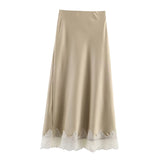 Willshela Lace Hem Pleated A-Line Midi Skirt