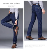 New Men's Fleece Warm Jeans Winter Thicken Plush Velvet Business Office Denim Trousers Brand Clothing Stretch Casual Male Pants