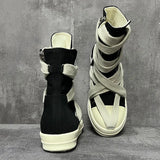 Men Women High-TOP Shoes Casual Canvas Jumbo Lace Up Sneakers Luxury Designer Zip Hip Hop Autumn Flats Black Boots