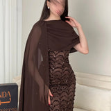 Bella One-Shoulder Capelet Sequin Gown | Formal & Prom