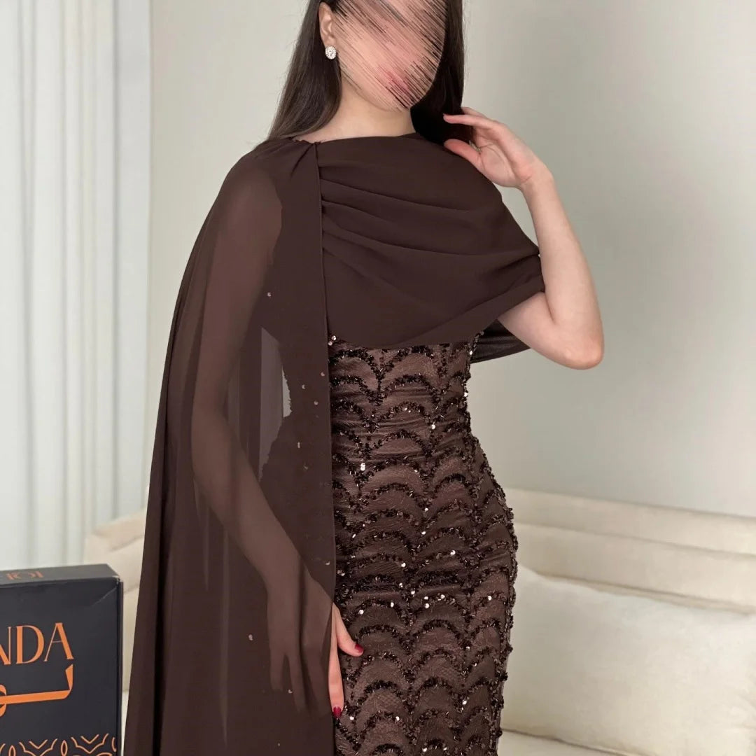 Bella One-Shoulder Capelet Sequin Gown | Formal & Prom