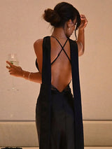 Lace Patchwork Backless V-Neck Dress