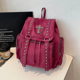 Gothic Punk Backpack Rivets Student School Bag Vintage Duffel Bag with Cross Stud Design Women Large Capacity Travel Bag
