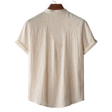 Men's Summer Cotton Linen T-shirt Beach Style Short SLeeve Henley Neck Vacation Hawaii Casual Lightweight Breathable Cozy Tops