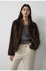 Women's Short Faux Fur Coat with Stand Collar