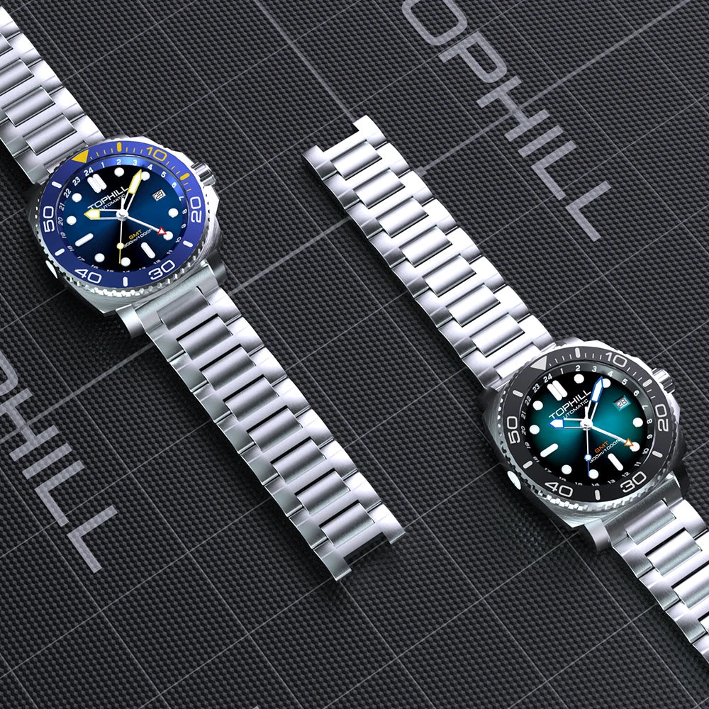 TOPHILL 43mm NH34 GMT Men Watch Automatic Mechanical Wristwatch 300M Dive Sapphire Ceramic Bezel Luxury Luminous 3H Date TD012G