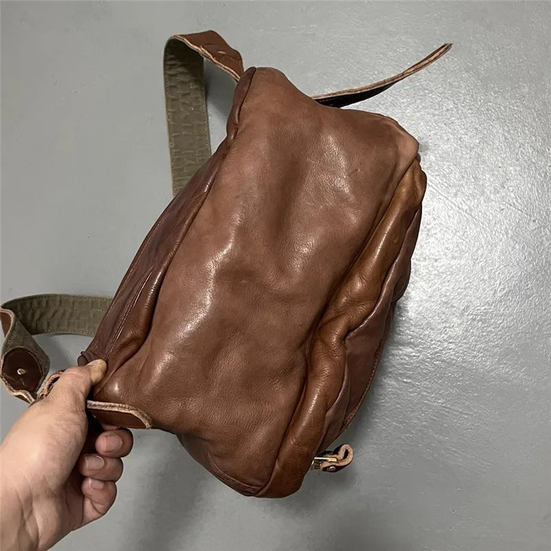 Vintage luxury genuine leather large capacity men's backpacks outdoor daily travel handmade soft real cowhide laptop schoolbags