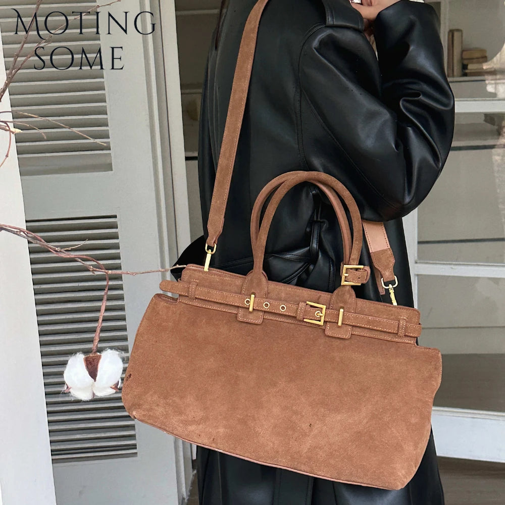 Motingsome 100% Natural Suede Bag Women Tote Luxury Designer Bags Roomy Casual Tote Crossbody Fashionable Handbag and Purses New