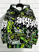 European and American Men's Autumn Gothic Letter Graffiti Print Soft and Comfortable Hooded Sweatshirt Outdoor Street Top