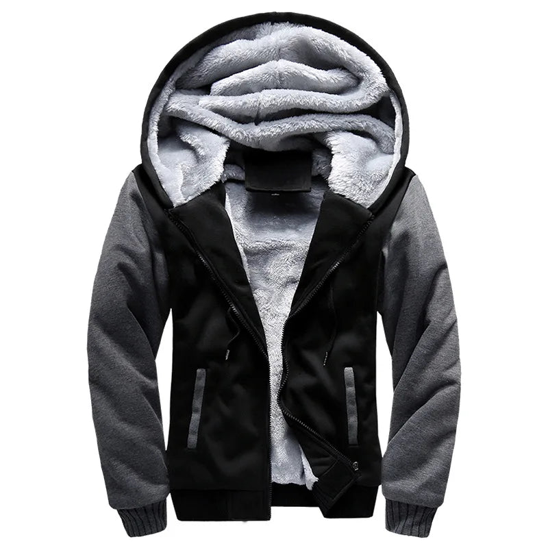 New Men's Hoodies Jacket Winter Thick Warm Fleece Zipper Hoodies Coat Casual Tracksuit Sportwear Male Sweatshirts M~ 5XL