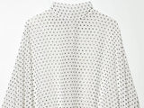 ETJ Women's Polka Dot Blouse Skirt Set 2026 Spring High Neck Batwing Sleeve Sheer Front Tie Bow Midi A-Line Dress Set