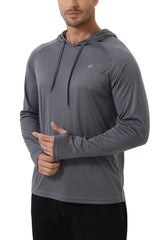 Summer Men's Long Sleeve UPF 50+ Hoodie T-Shirts, Rash Guard Quick Dry T-shirt Outdoor Sport Running Pullover