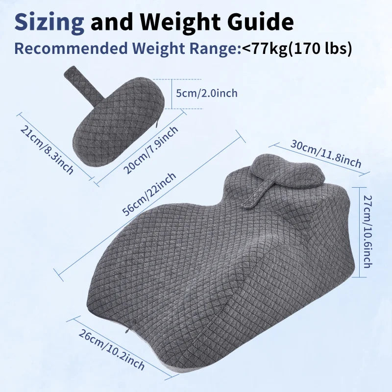 Adult Contoured Memory Foam Hip & Lumbar Support Cushion, Orthopedic Body Lift Pillow for Sitting Up, Flat Lying & Prone Rest