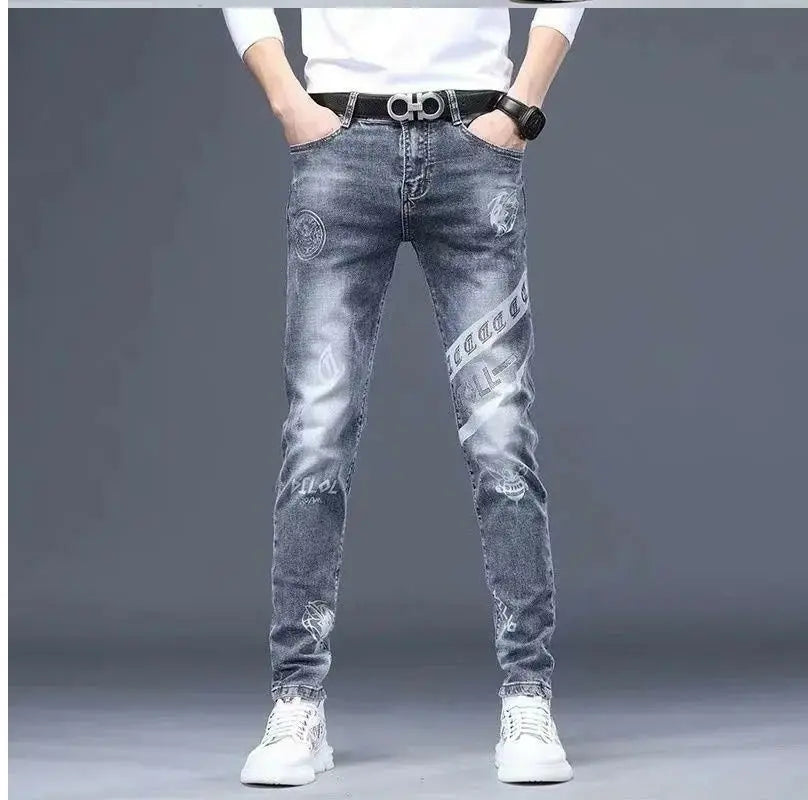Men's Printed Stretch Slim Fit Denim Jeans
