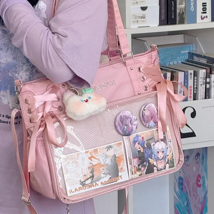 Italife Luxury Large Ita Bag with Ribbon ACG Display Women Blue Big Clear Shoulder Bag with Pin Insert Girl Pink Itabag Bow H201
