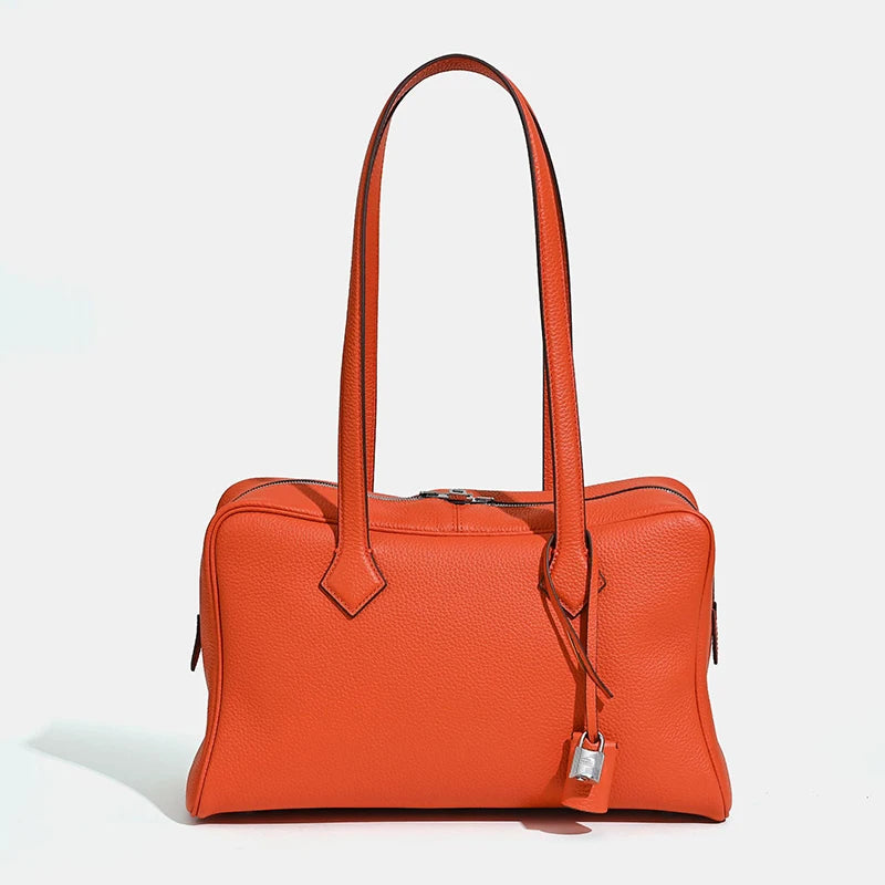 2026 Spring Luxury Brand Genuine Leather Women Bags Cowhide Casual Totes Women Handbags Fashion Silver Lock Shoulder Bags Woman