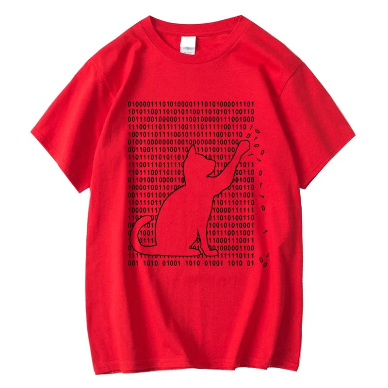Men's Funny Cat Print 100% Cotton Summer T-Shirt