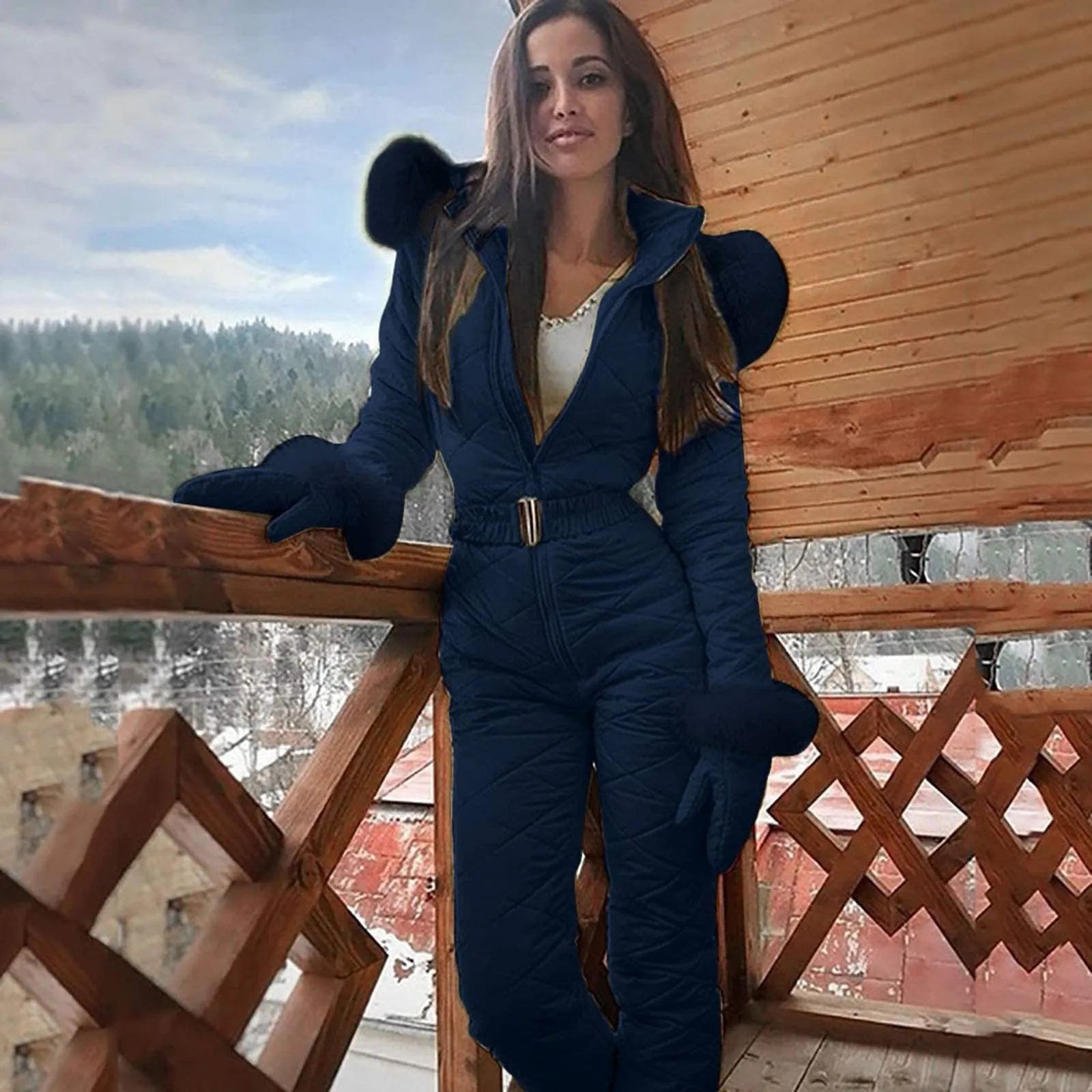 Waterproof One-Piece Ski Suit – Insulated Winter Hooded Jumpsuit
