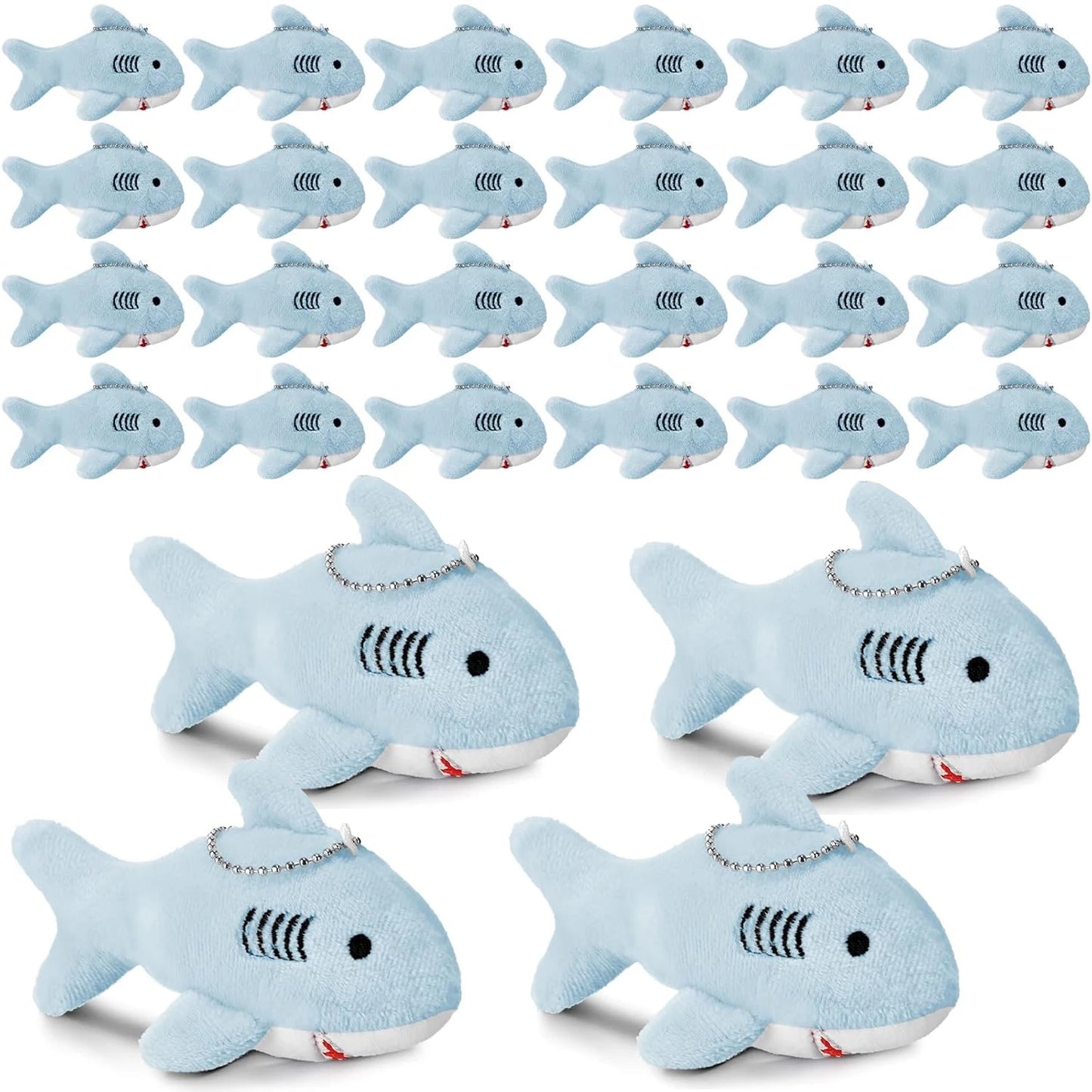 12-48Pcs Shark Plush Keychain Mini Stuffed Animal 3.94" Shark Party Favors Bulk Soft Tiny Shark Keychain Shark Backpack Keychain