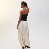 Women's Satin Lantern Pants with Pleated Detail