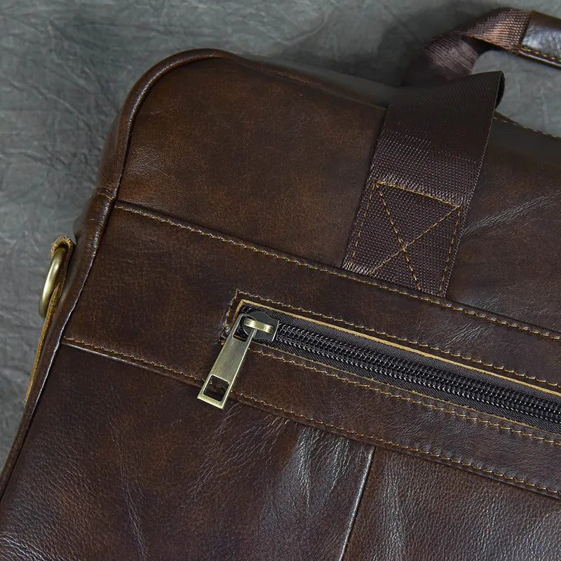 Luufan Genuine Leather Men's Business Handbag 15" Laptop Briefcase Bag Male A4 Document Shoulder Message Computer Bag Work Tote