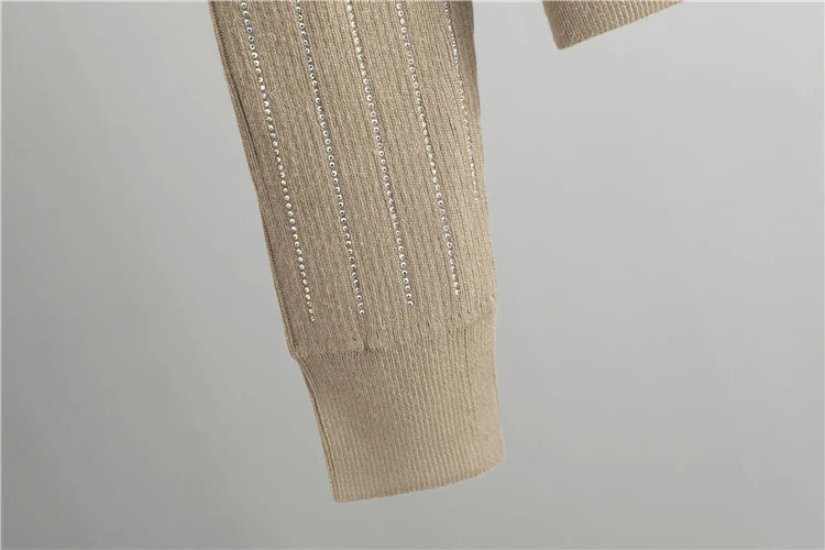 2025 new women's Knitted Cardigan High Waisted Buttocks Wrapped  Skirt 2 Piece Suits Luxury Hot Diamond Fashion Sets