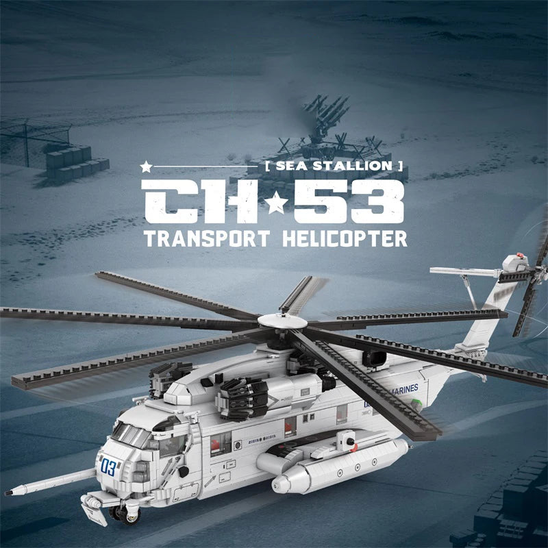 CH-53E Transport Helicopter Building Blocks Army Plane Military Fighter Model Assembly Bricks Desktop Ornaments Toy Holiday Gift