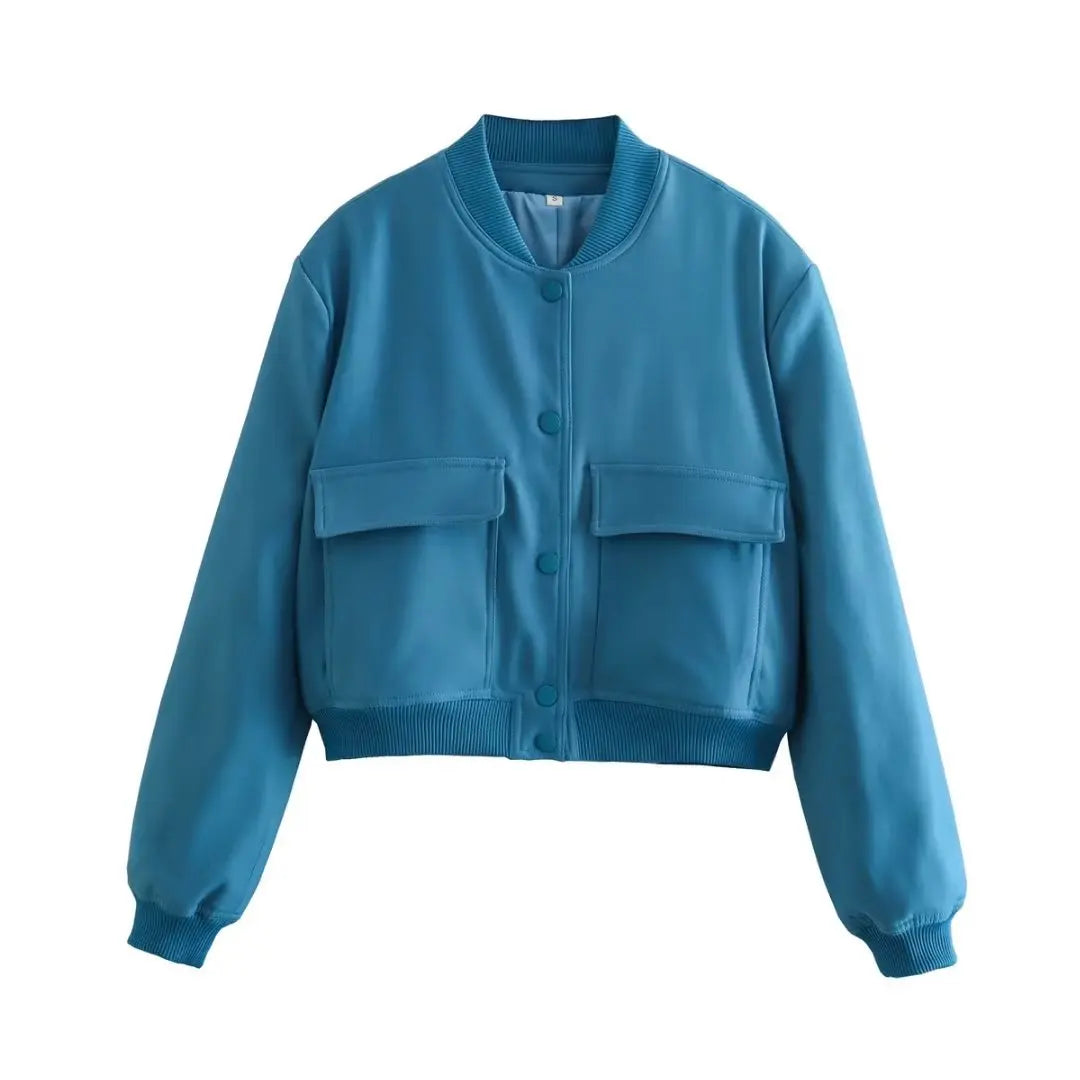 Willshela Women's Solid Bomber Jacket with Pockets