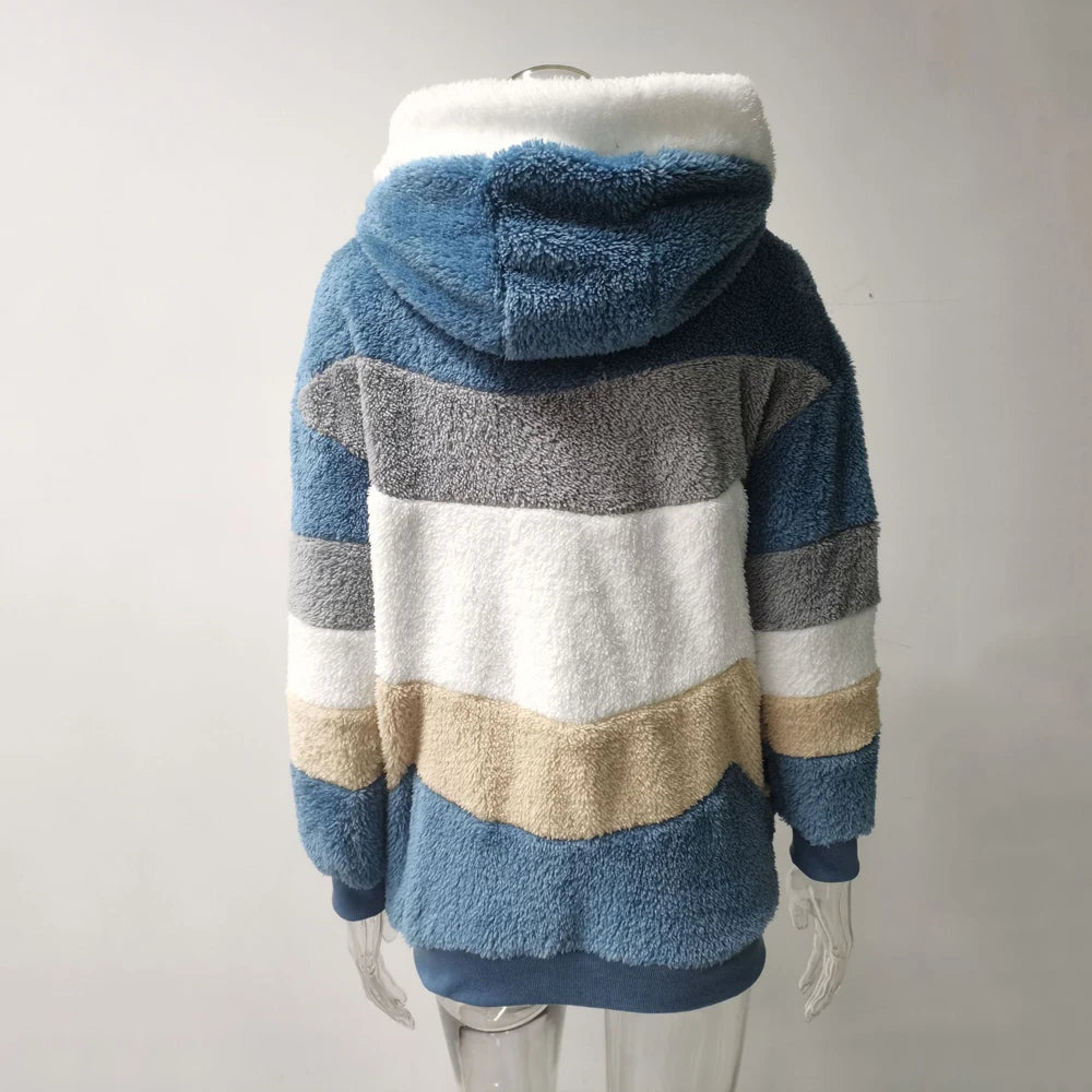 Hooded Plaid Spliced Winter Coat