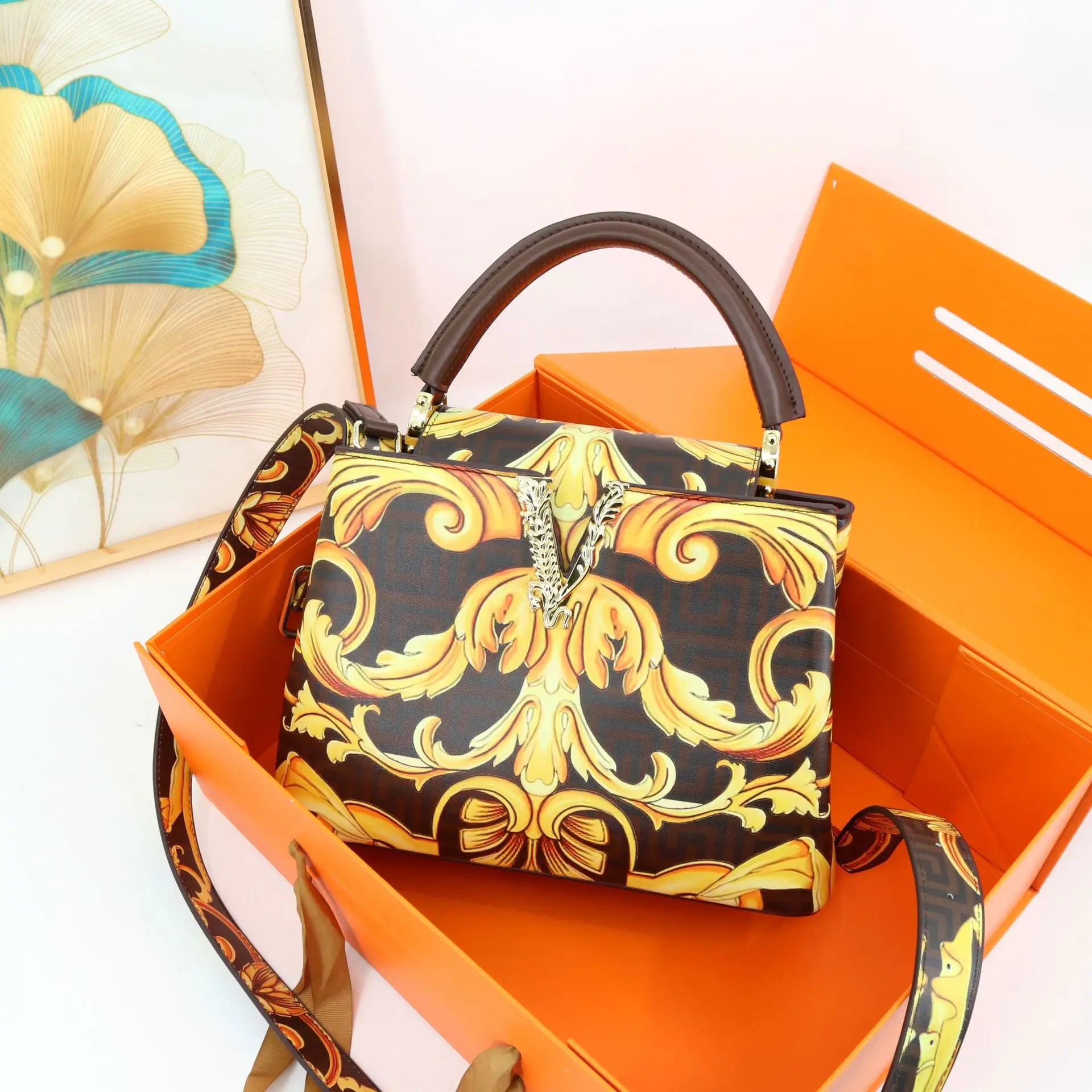 Ins Famous Fashion Classic Printed PU Leather Women's Handbags – Luxury Elegant Shoulder Crossbody Top Handle Bag