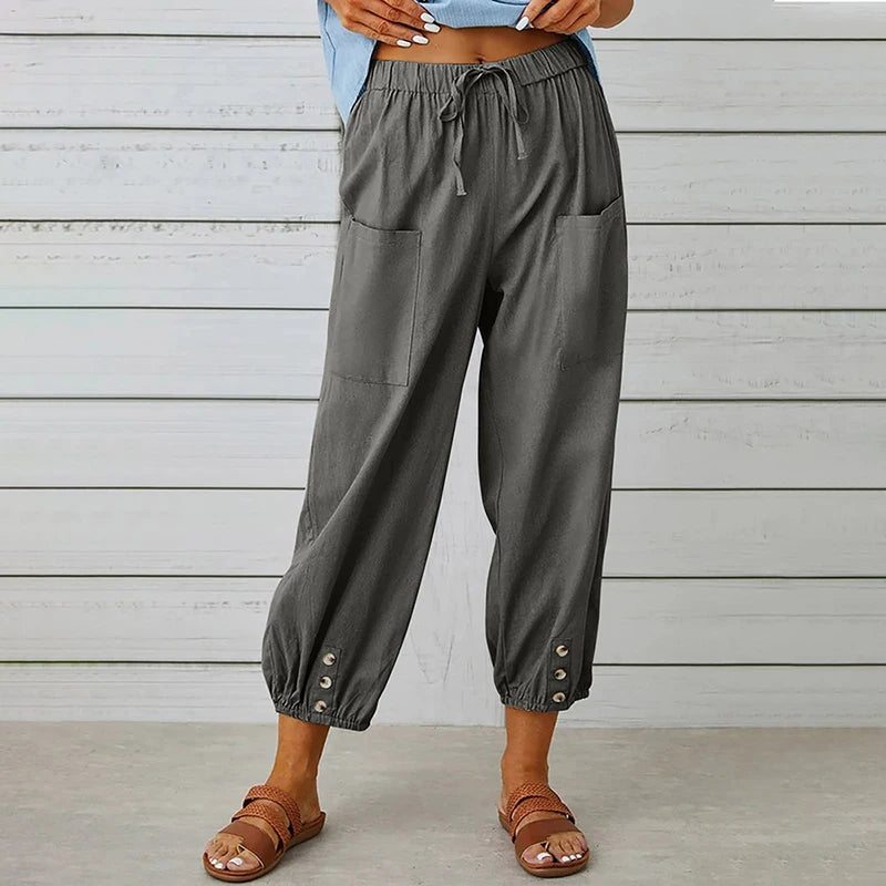 Women's High-Waist Cotton Linen Pants