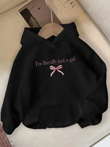I'm Literally Just A Grill and Pink Bow Print Pattern for Autumn and Winter Women's Hooded Sweatshirt Round Neck Casual Clothing
